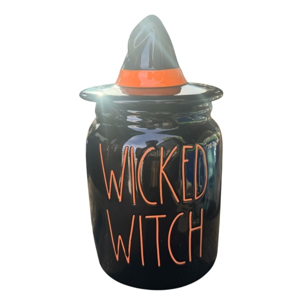 Rae Dunn Wicked Witch Halloween Canister Jar 7.5" Black w/ Lid Summerween